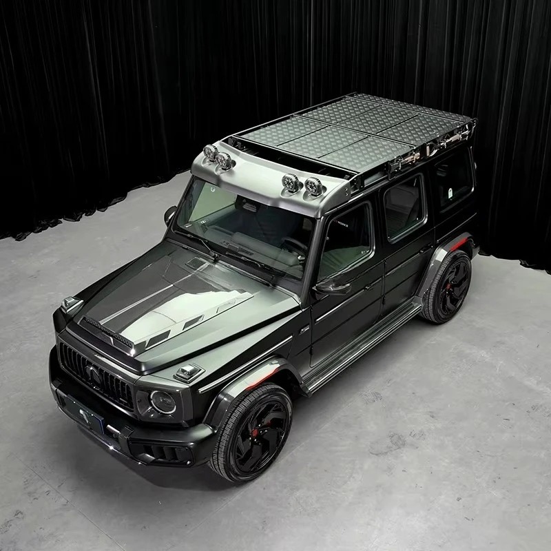 W465 Roof Rack with Rear Ladder Stainless Steel Black Universal Off Road Luggage Rack for New G Class W465 G63 G450 G500 Car